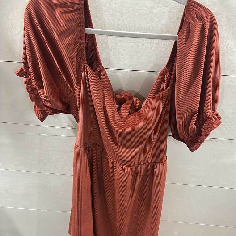 ARULA Rust Puff Sleeve Dress